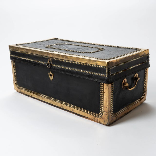 Early 19th Century Chinese Black Leather Camphor Wood Trunk For Sale - Image 10 of 10