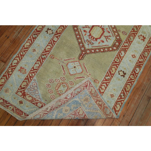 Early 20th century Persian Serab runner with a light tea green field, accents in light blue and red too. Not so busy,...