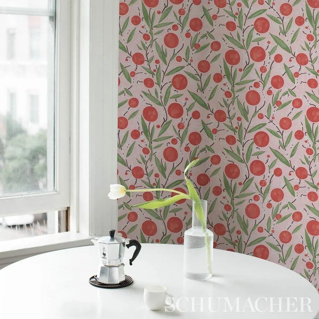 Schumacher Sample - Schumacher Mirabelle Wallpaper in Cherry & Blush For Sale - Image 4 of 5