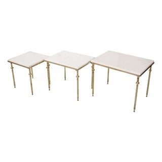 Vintage Marble and Brass Nesting Tables, 1960s, Set of 3 For Sale