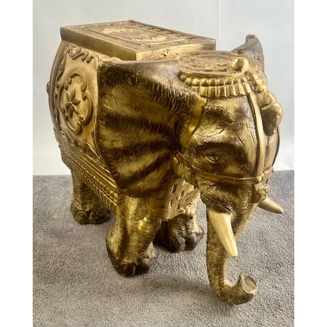 Large Sculptural Elephant Table Base in Carved Resin W Antique Gilt Finish For Sale - Image 9 of 15
