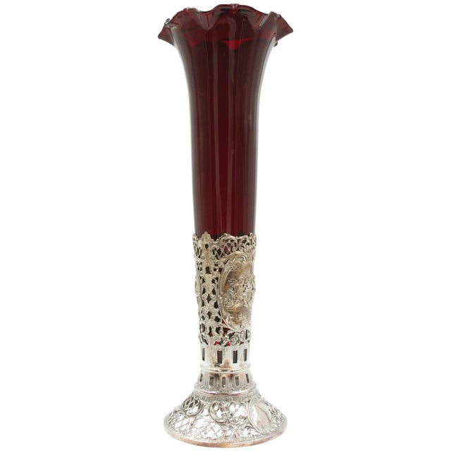 Austrian Sterling Vase With Ruby-Red Glass Liner For Sale In New York - Image 6 of 6