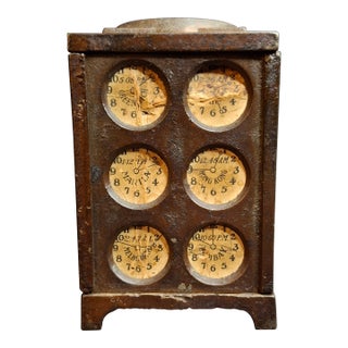Antique Arcade Cast Iron World Times Clock Still Bank Original Paper Insert C. 1910 For Sale