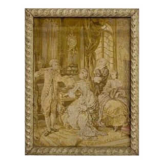 Antique Framed French Parlor Scene Tapestry For Sale