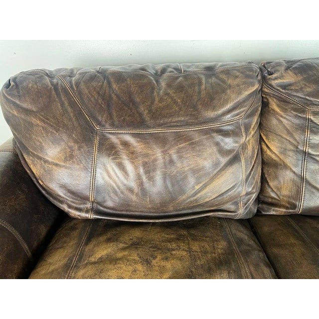 Mid 20th Century Vintage Distressed Leather Sofa With Lion Paw Feet For Sale - Image 5 of 16