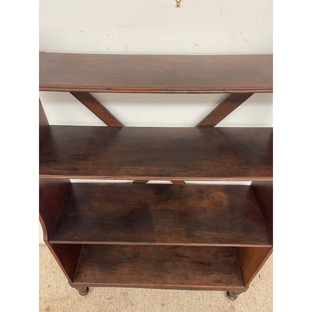 1970s Decrorative Wooden Bookcase With X-Back Support and Turned Legs For Sale - Image 11 of 12
