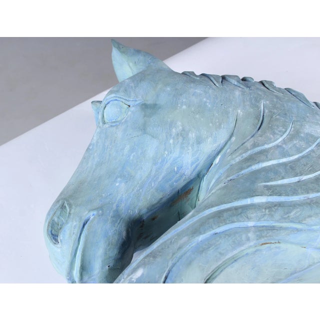 Wood Blue Horse Head Sculpture, Carved Wood For Sale - Image 7 of 9