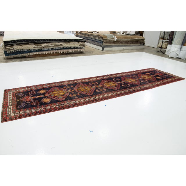 Tribal Handmade Vintage Tribal Designed Wool Rug in Dark Blue Color For Sale - Image 3 of 10