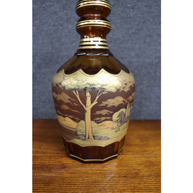 Amber Late 20th Century Bohemian Glass Decanter and Vase Set With Horse-Drawn Carriage Scenes, Set of 3 For Sale - Image 8 of 18