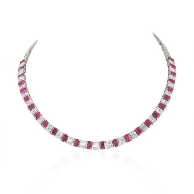 14.8ct Octagon Ruby & 2.46ct Diamond Statement Tennis Necklace in 18k White Gold For Sale In New York - Image 6 of 12