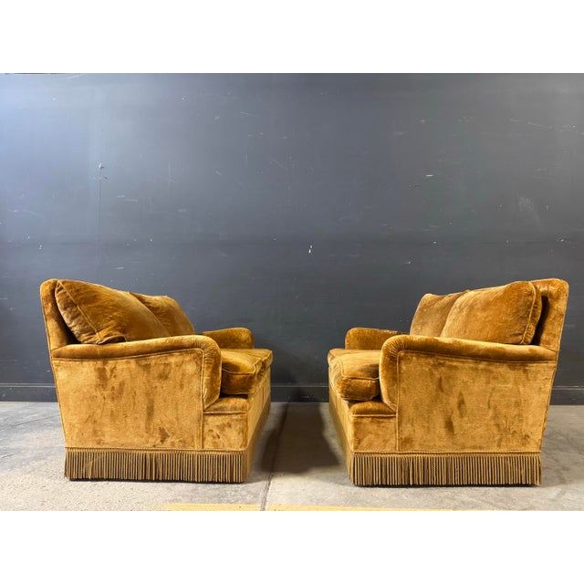 Pair of Italian Velvet Loveseats Fringe Sofa For Sale - Image 9 of 12