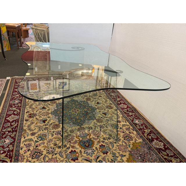 Metal Post Modern Tempered Glass Dining Room Table For Sale - Image 7 of 12
