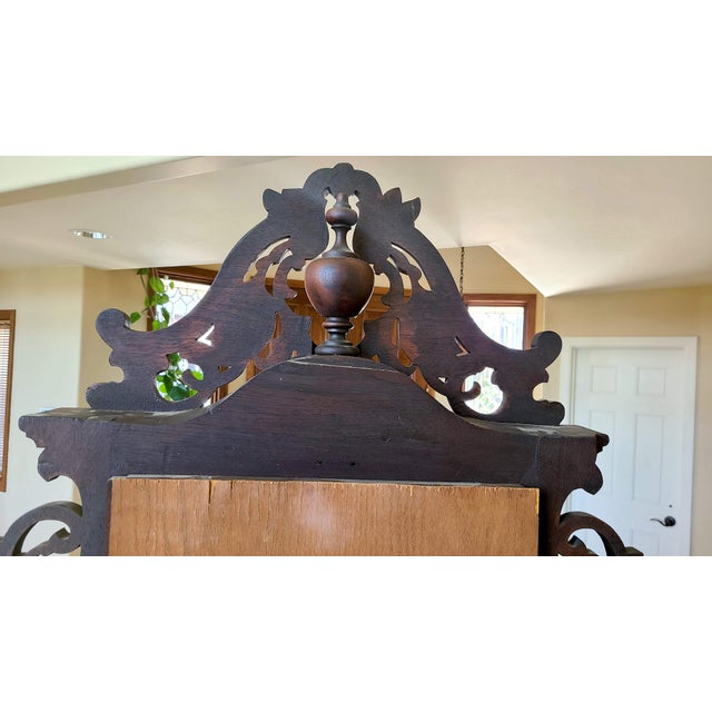 Magnificent Antique Victorian Hall Tree With Mirror, Drawer, and Marble Shelf Base - Exceptional Carving For Sale - Image 10 of 12