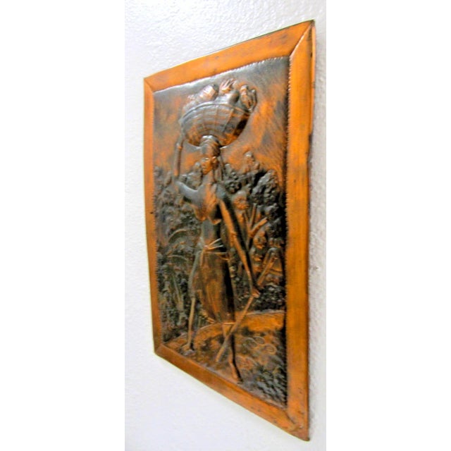 Metal 1950s High Relief Copper Repousse Wall Art of Woman With Basket by R. Mungal Trinidad For Sale - Image 7 of 8