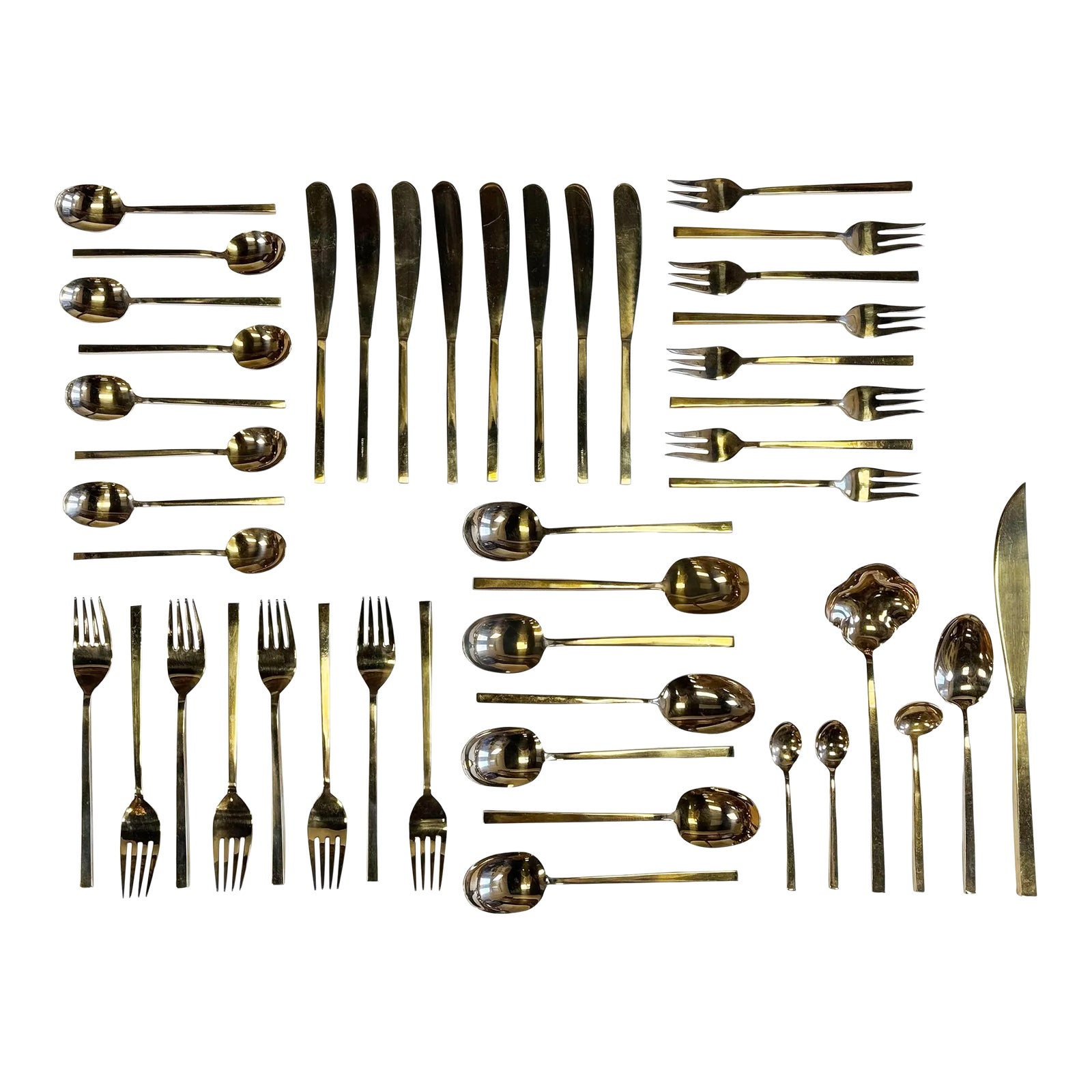 Vintage Boxed Nickel Bronze Flatware Snack Set, 45 Pieces | Chairish
