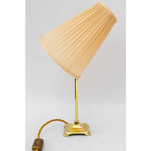 1920s Art Deco Brass Table Lamp with Fabric Shade, Vienna, 1920s For Sale - Image 5 of 17