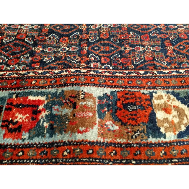 Persian Antique Persian Senneh Area Rug, Hand-Knotted Wool, Herati Pattern & Gol Farang Border, Navy & Light Blue, 4x5 For Sale - Image 3 of 18