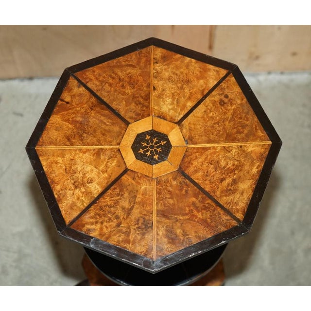 Victorian Hexagonal Burr Walnut Three Tiered Side End Table For Sale - Image 3 of 15