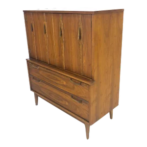 Mid Century 5 Drawer Double Door Compartment Walnut Tall High Chest Dresser MINT
