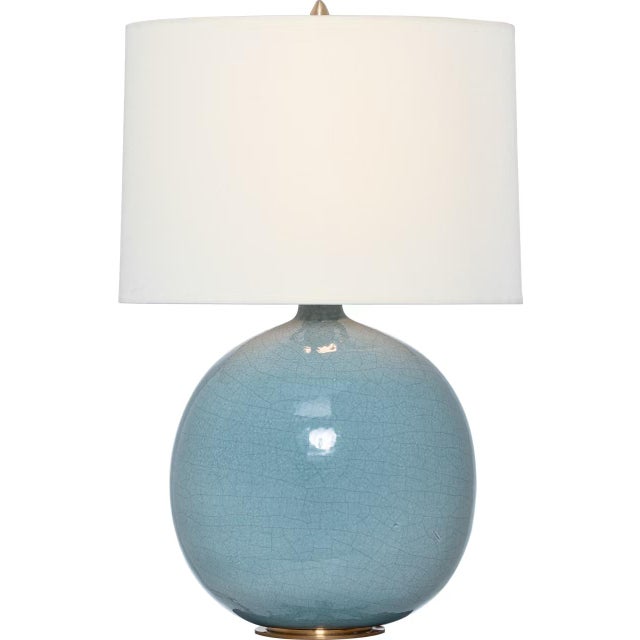 Transitional Thomas O'Brien by Visual Comfort Signature Sao Paulo 21" Table Lamp in Crackled Robin with Linen Shade For Sale - Image 3 of 3