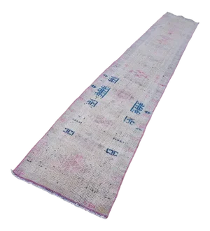 Vintage Hand Knotted Muted Pink Color Turkish Oushak Runner 2'4" X 15'1"
