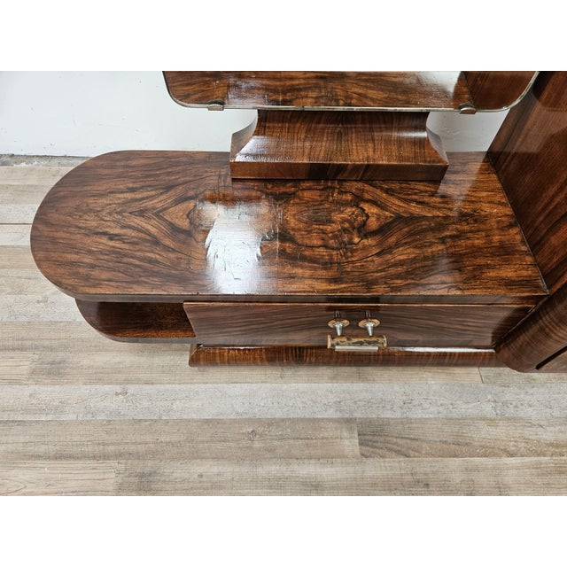 Art Deco Walnut Dressing Table with Mirror, 1940 For Sale - Image 6 of 18