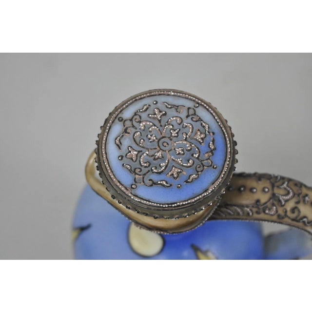 Antique Nippon Hand Painted Blue Halloween Pattern Porcelain Wine Jug W/ Cork For Sale In Philadelphia - Image 6 of 18