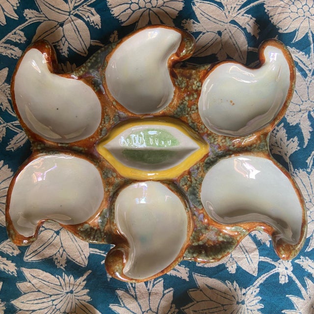Vintage French Majolica Oyster Plates from Vallauris, 1950s, Set of 4 For Sale - Image 4 of 10