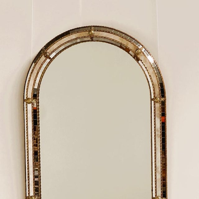 Vintage Spanish Gilt Mosaic Mirror with Arched Top, 1970s For Sale - Image 4 of 9