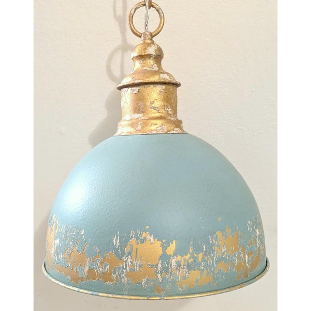 Farmhouse Vintage Distressed Rustic Farmhouse Metal Hanging Pendant Light For Sale - Image 3 of 9