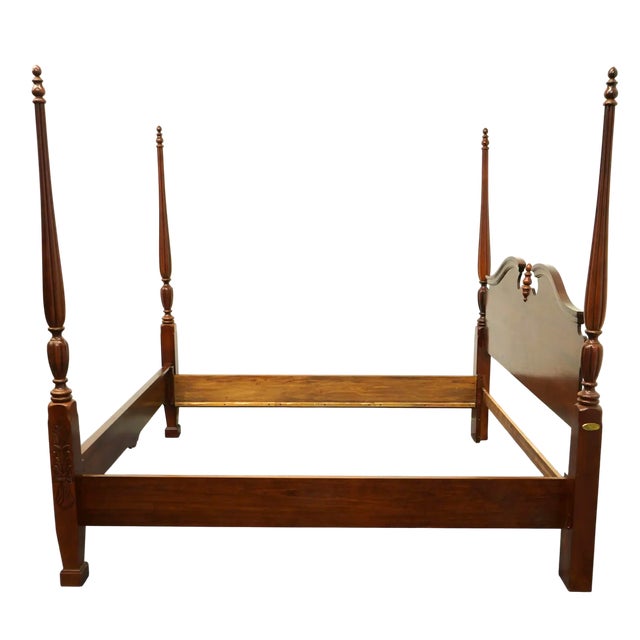 King Size Carved Cherry Wood Kincaid Furniture Limited Edition General William Lenoir Four Poster Rice Bed - Late 20th Century - 82" X 89" X 84" For Sale - Image 4 of 6
