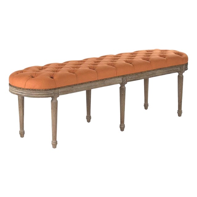 Michel Tufted Bench - Orange Cotton / Limed Grey Oak Frame For Sale
