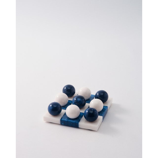 Italian Lapis Blue /White Italian Alabaster Marble Tic-Tac-Toe For Sale - Image 3 of 4