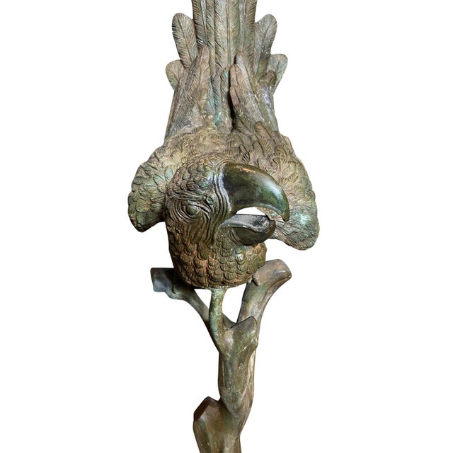 Figurative Pair of Monumental Mid-Century Patinated Bronze Parrot Sculptures on Tree Stands For Sale - Image 3 of 4