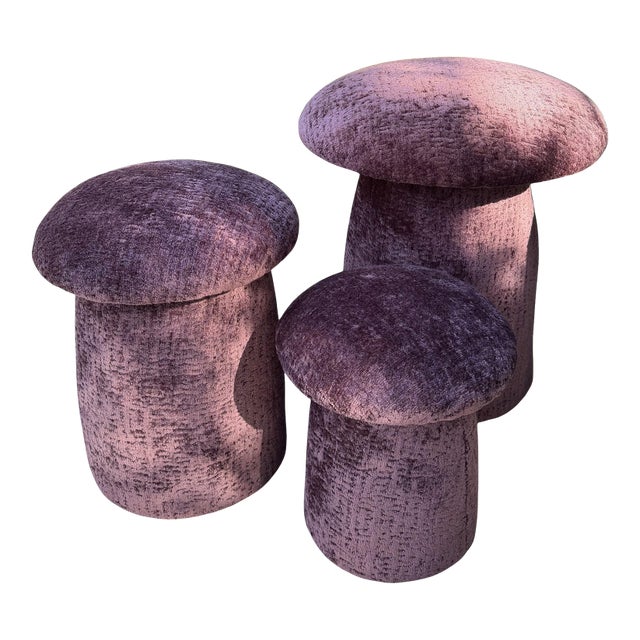 A Trio of Purple Custom Mushroom Footstools For Sale