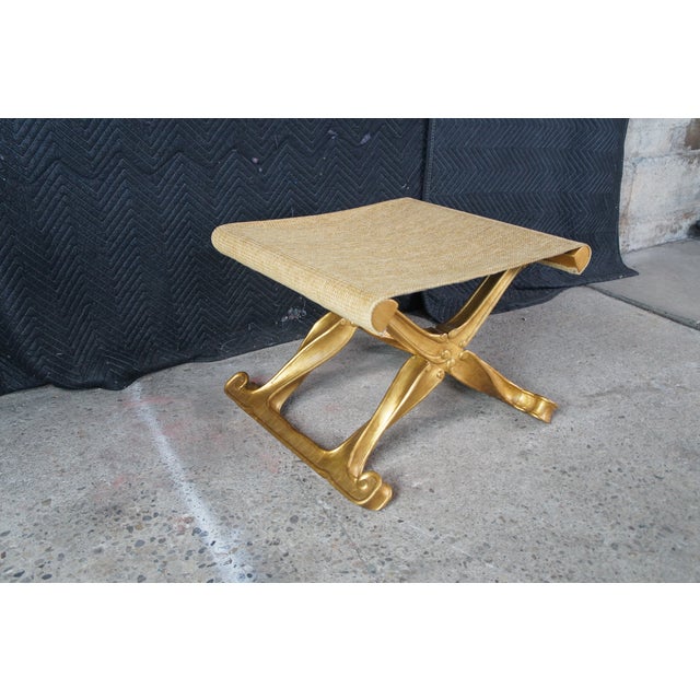 Late 20th Century Baker Furniture French Louis XV Gilt X Form Pliants Ottoman Footstools- a Pair For Sale - Image 9 of 10