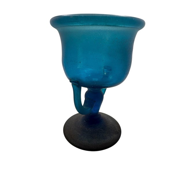 Glass 1980s Murano Glass Blue Kanthanos Style Goblet For Sale - Image 7 of 8