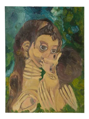 1990s Ugo Di Portanova Art Brut Oil on Canvas Painting