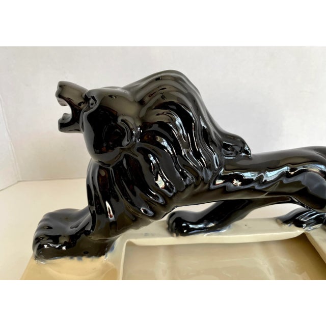 Vintage Glazed Ceramic Lion Tabletop Trinket Cachepot For Sale - Image 4 of 12