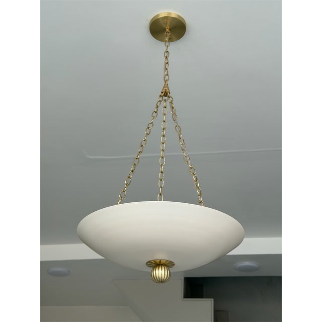 Matte Cream Pendant Light With Brushed Brass Finish For Sale - Image 10 of 12