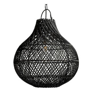 Organic Modern Black Bawang Rattan Pendant Light Medium For Sale