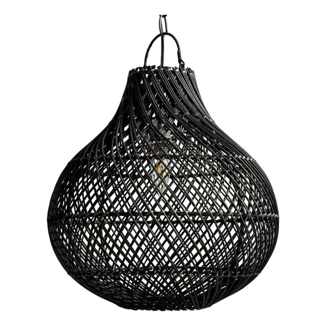 Organic Modern Black Bawang Rattan Pendant Light Medium For Sale