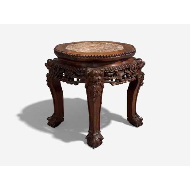 Chinese Export, Low Occasional Tables, Hardwood, Marble, China, 19th C. For Sale - Image 4 of 11