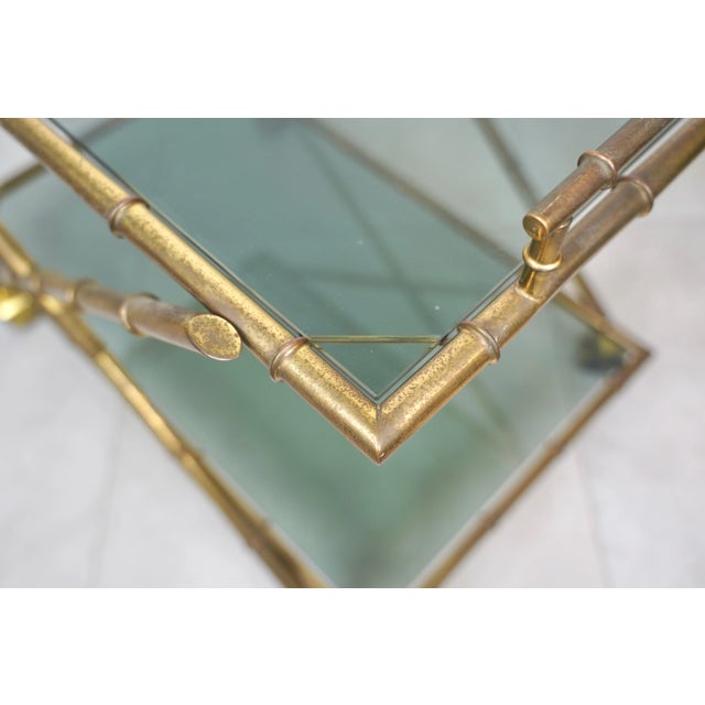 Faux Bamboo Brass & Smoked Glass Serving Cart from Rue Royale, France, 1960s For Sale - Image 15 of 18