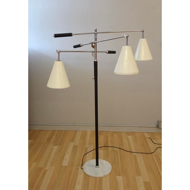 Vintage 1960's Arredoluce Trienale floor lamp by Angelo Lelli, manufactured in Monza, Italy. Nickel plated brass, enameled...
