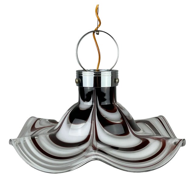 Original Murano Glass Brown Pendant Lamp Flower by AV Mazzega, Italy, 1970s For Sale