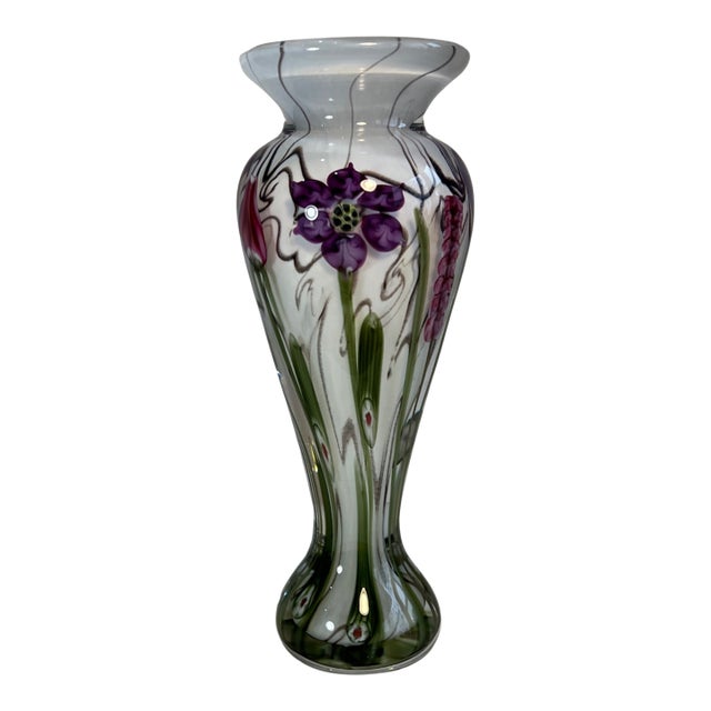 Signed Vandermark-Merritt-Smarr Glass Sv02w 7/100 Numbered Art Glass Floral Cased Art Glass Vase For Sale
