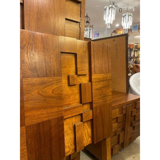 1970s 1970s Lane Staccato Brutalist Eastern/Standard King Headboard For Sale - Image 5 of 11