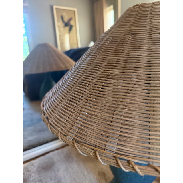 2020s Courbe Grey Ceramic Table Lamp With Rattan Shade by Athena Calderon For Sale - Image 5 of 6