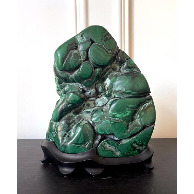 Malachite Rock on Display Stand Chinese Scholar Stone For Sale - Image 4 of 10
